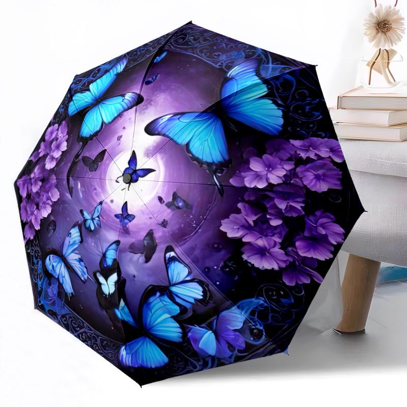 1pc Floral Harmony In Red Portable Automatic Umbrella Elegant Collapsible Folding Umbrella with 8 Ribs Durable Plastic Iron Perfect Birthday Gift Y12