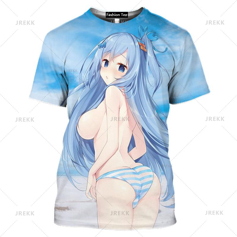 Japan Anime Kawaii T Shirt 3D Printed Sexy Senpai Girl Short Sleeved Hentai Bikini Ropa Hombre Men Casual Cosplay Loli Waifu Tee