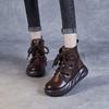 Genuine Leather Short Boots Retro Versatile Plush Warm Thick Bottom Side Zipper Women's Boots
