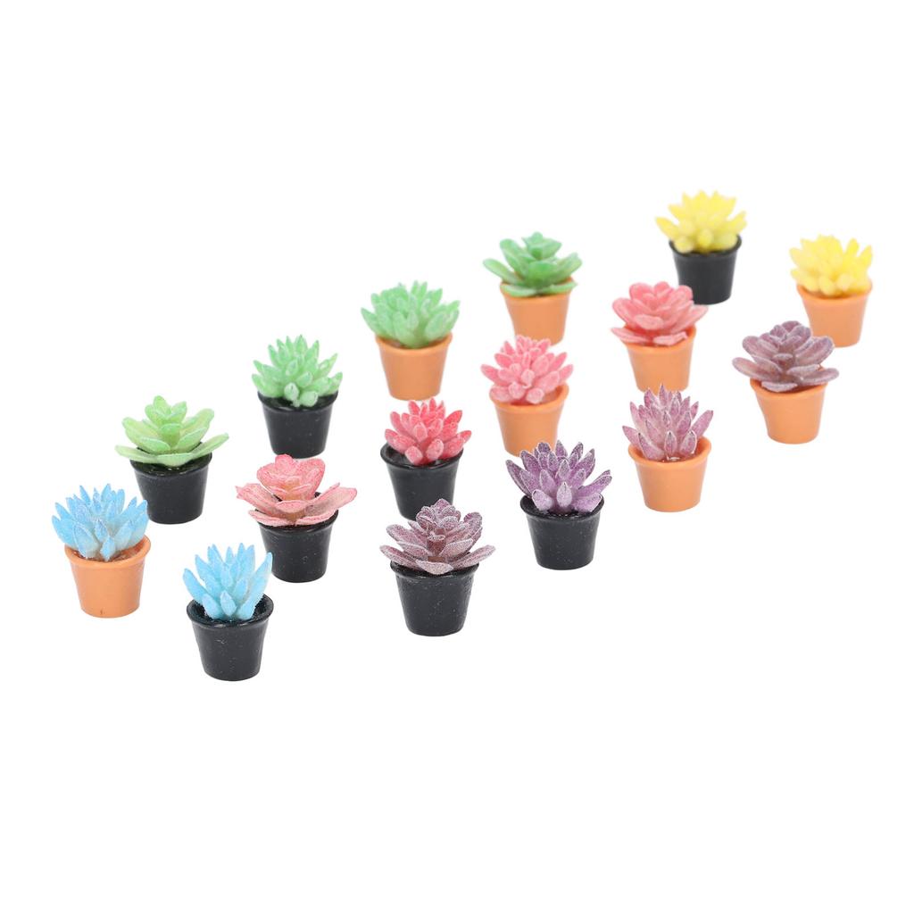 16Pcs Dollhouse Potted Plants Resin 1:12 Scale Lifelike Appearance Vivid Rich Colors Miniature Plants for 1:12 Dollhouse