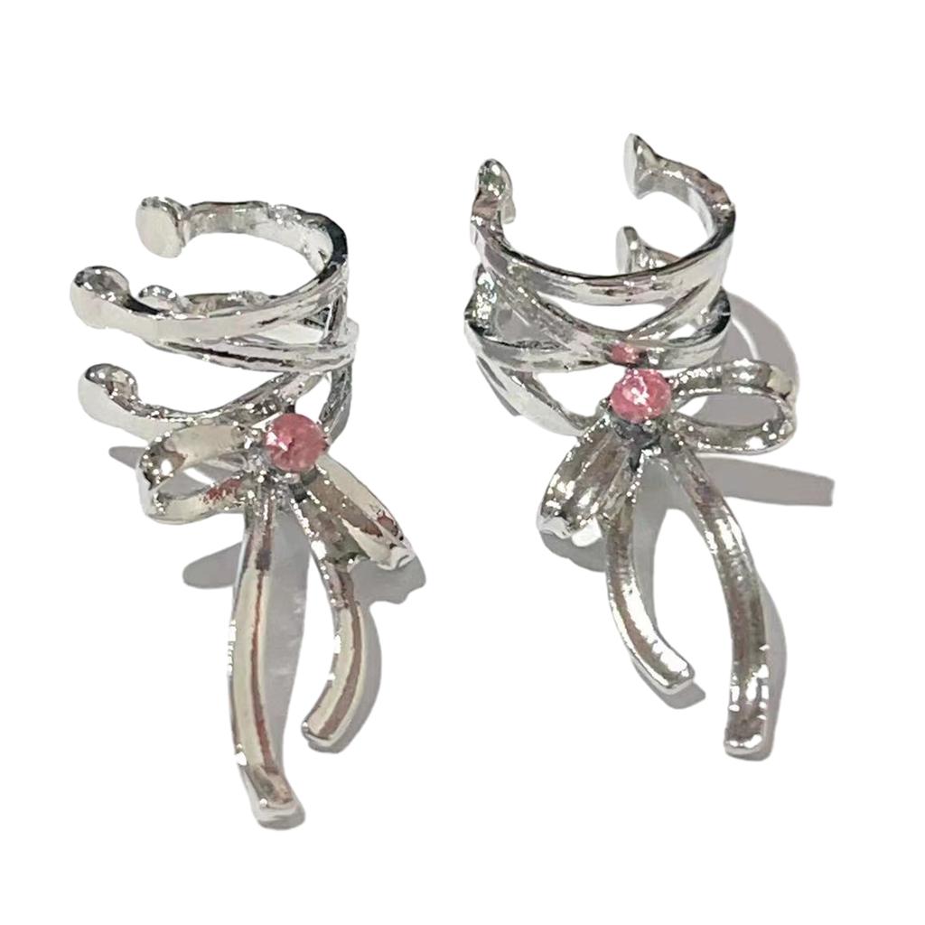 Fashionable Ribbon Earrings Exquisite and Fashion Forward Silver Color Bowknot Ribbon Earrings for Women's Accessories