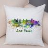 Watercolor City Skyline Cushion Cover Global Landmarks Art Print Soft Linen Living Room Bedroom Home Decor Pillow Case