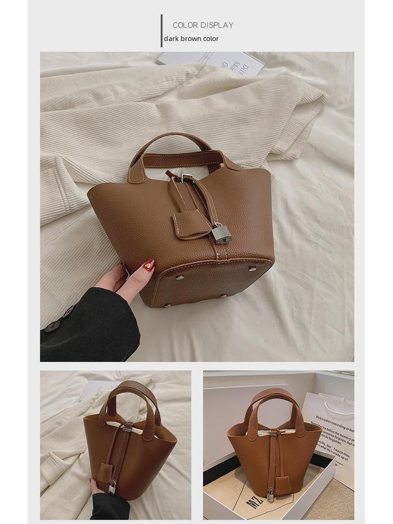 Fashion 2023 Women's Retro Basket & Bucket Bag: Niche, High-End, Simple Design Handbag