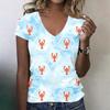 Womens Casual V Neck T Shirt Lightweight Short Sleeve Lobster Print Top Soft Fabric Summer Blouse