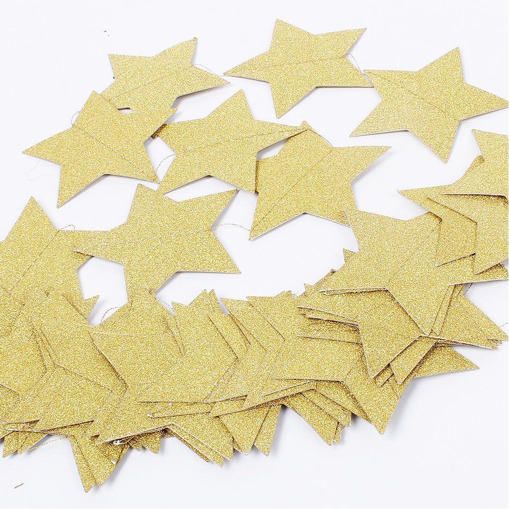 MOWO Star Paper Garland Circle Hanging Decor 3'' in Diameter 10ft (Gold Glitter, 2pc)