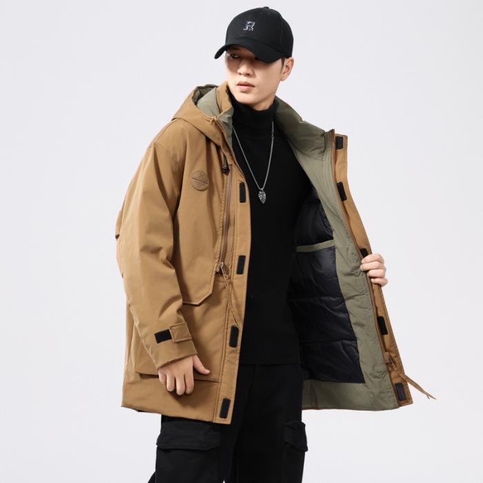 Men's Retro Mid-length Down Parka with Pockets - Trendy, Loose Fit, Plus Size