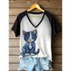 Womens V-Neck Short Sleeve T-Shirt With Leopard Print 3D Effect Colorful Ink Loose Fit Casual Office Wear