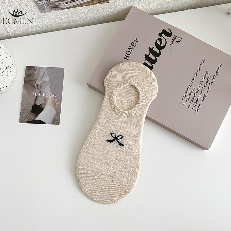 

1/5 пары женских летних невидимых носков-лодочек, женские летние тонкие носки с неглубоким носком, универсальные простые носки с бантом One size бежевый