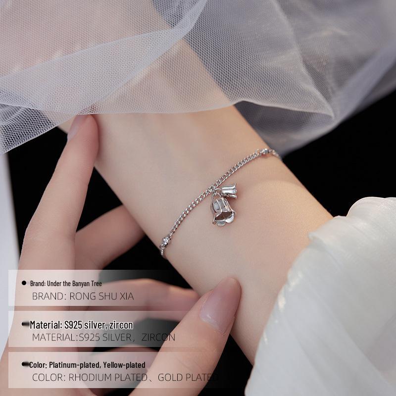 Banyan Tree S925 Silver Lily of the Valley Zircon Chain Bracelet for Women & Girls