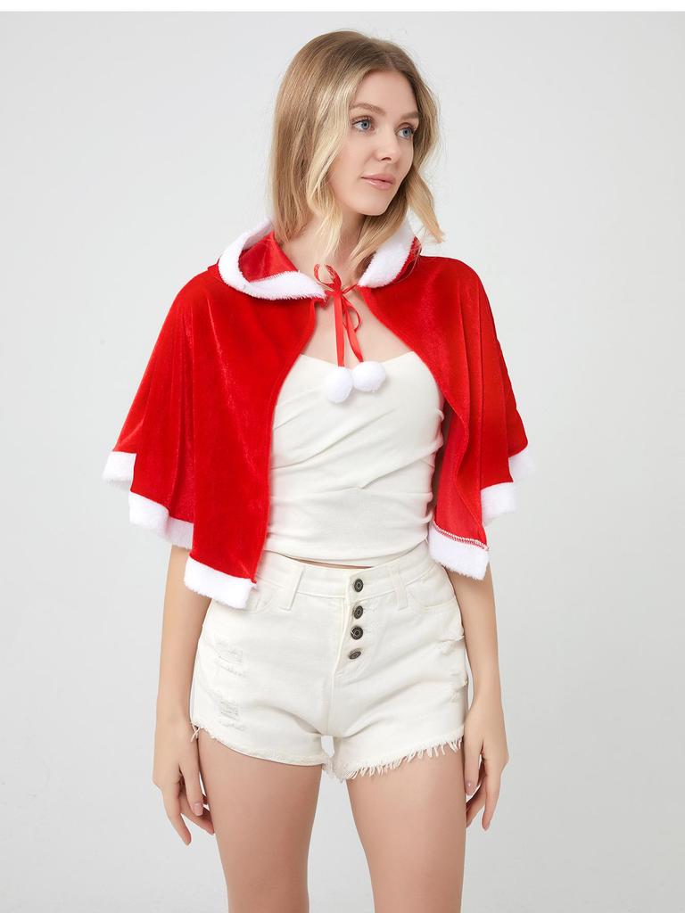 Dospělý s kapucí plášť, Vánoční dámský zlatý sametový cosplay kostým