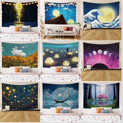 Bright Full Moon and Stars Wall Tapestry Dreamy Night View Tapestry Abstract Home Decor Tapestry for Bedroom Living Room Dorm