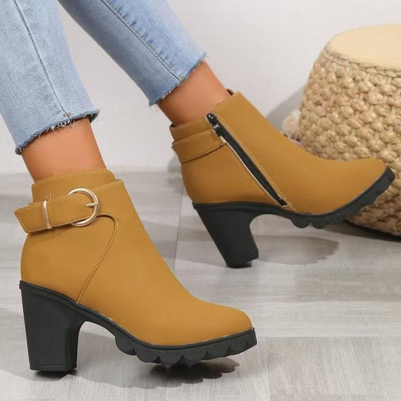 Fashion Retro Suede Leather Boots for Women Casual Thick High Heeled Female Shoes Round Head Side Zipper Spring Autumn Chelsea Botines