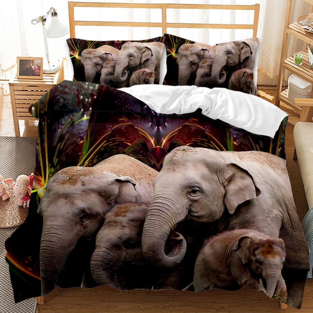 Bedding Three-Piece Custom Digital Printing Home Textile Elephant Quilt Cover Bed Sheet Source