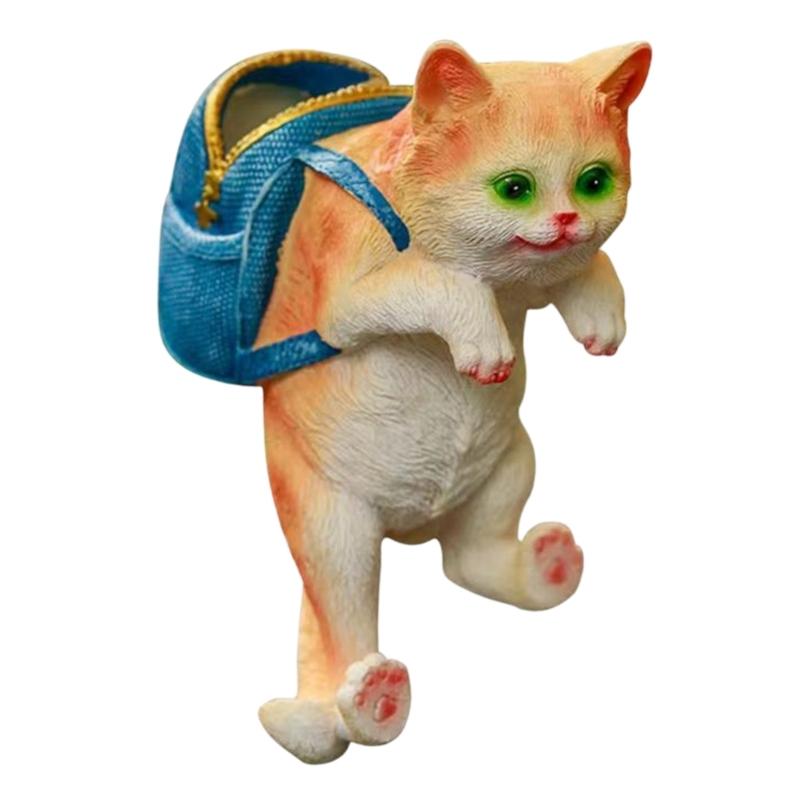 Resin Animal Statue Aquarium Accessories Fish Tanks Decorations Home Decors Hanging Cats Figurines with Storage Basket