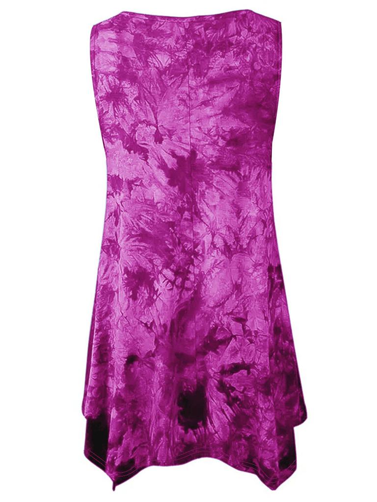 2026 Summer Tie-Dye Irregular Hem V-Neck Sleeveless Plus Size Women's Top