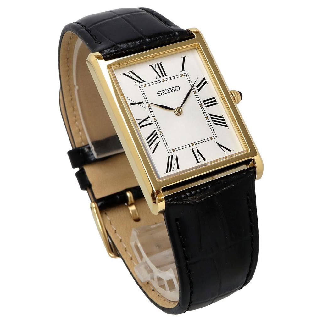 SEIKO Overseas Model Quartz Watch, Made in Japan Sapphire Glass Model SWR104, Gold/White/Black Leather, Men's