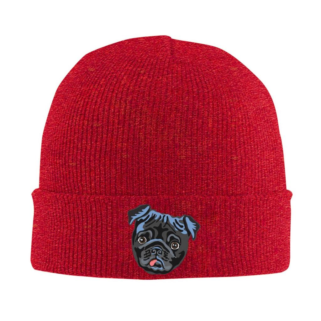 Black Pug Warm Knitted Cap Fashion Bonnet Hat Autumn Winter Outdoor Beanies Hats for Unisex Women Adult