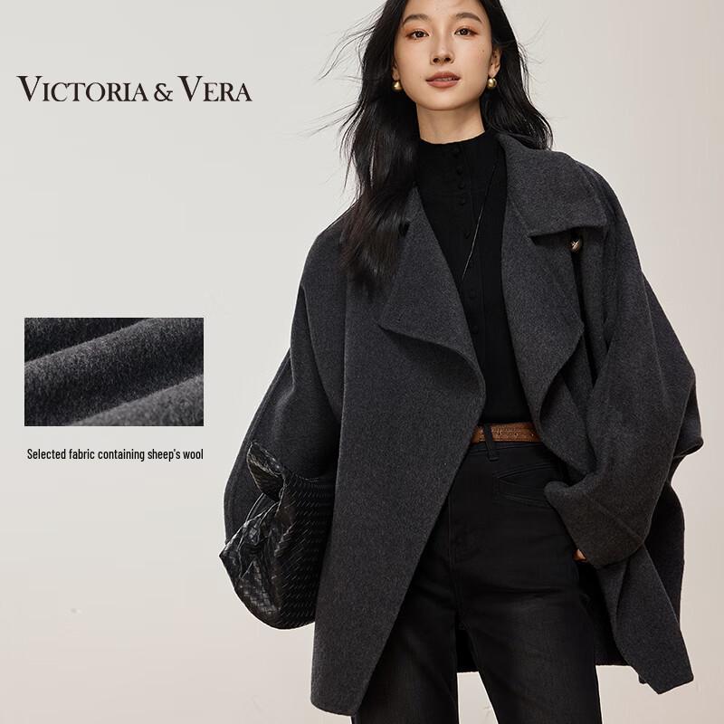 

VICTORIA&VERA Женское дизайнерское двустороннее шерстяное пальто с серебряной пряжкой M