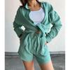 Collar Long Sleeve Shirt Shorts Set Lapel Long Sleeve Shirt Shorts Suit