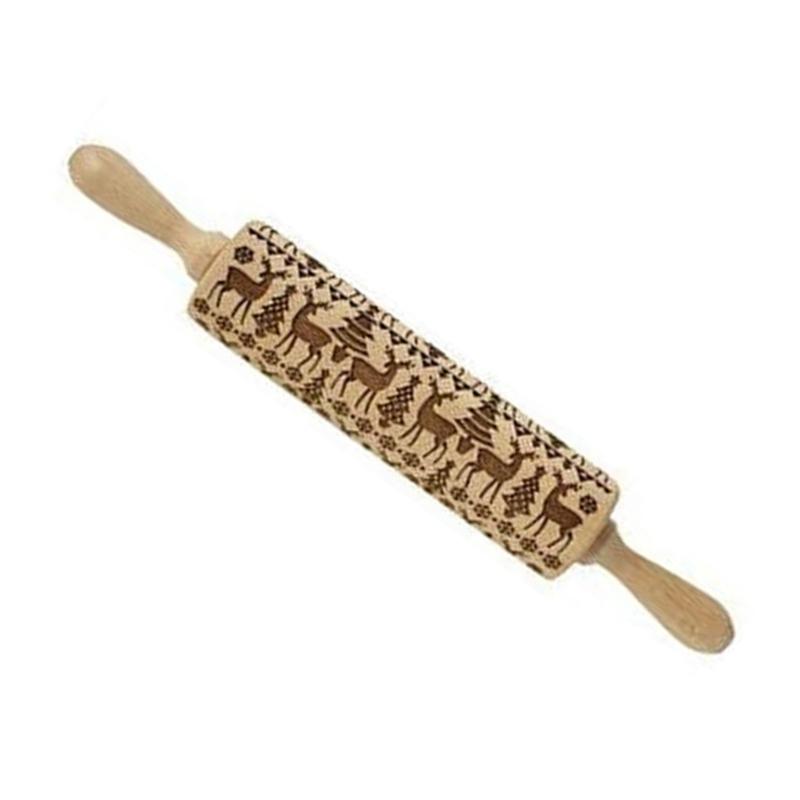 652F Christmas Rolling Pin DIY Baking Tool Christmas Theme Rolling Pin for Beautifully Patterned Dough Cookie Biscuit