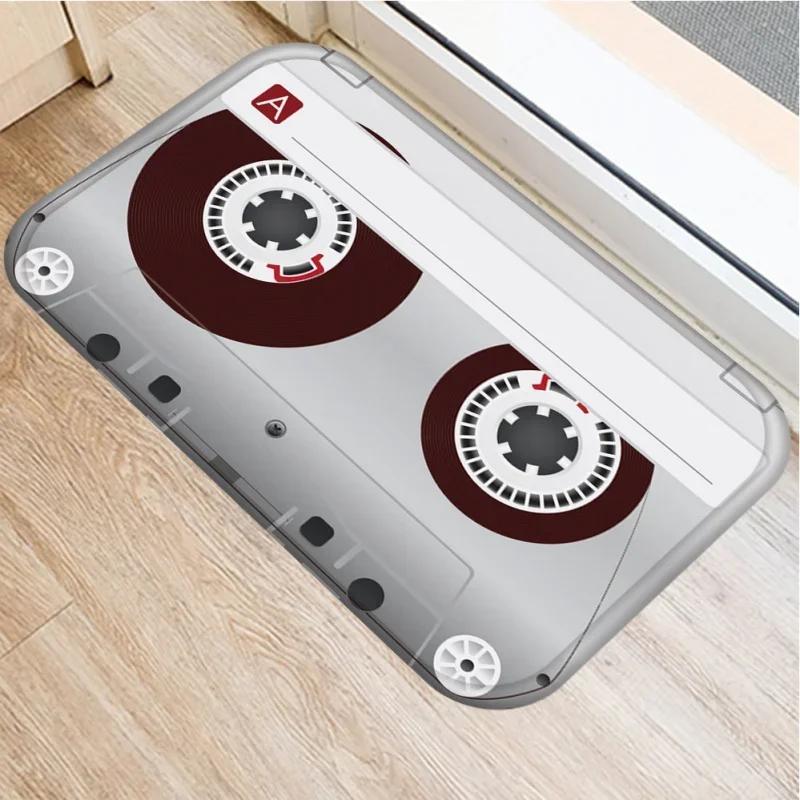 Retro Cassette Tape Door Mat Non-slip Washable Floor Mat for Entryway Living Room Home Decor Vintage Audio Theme Mat