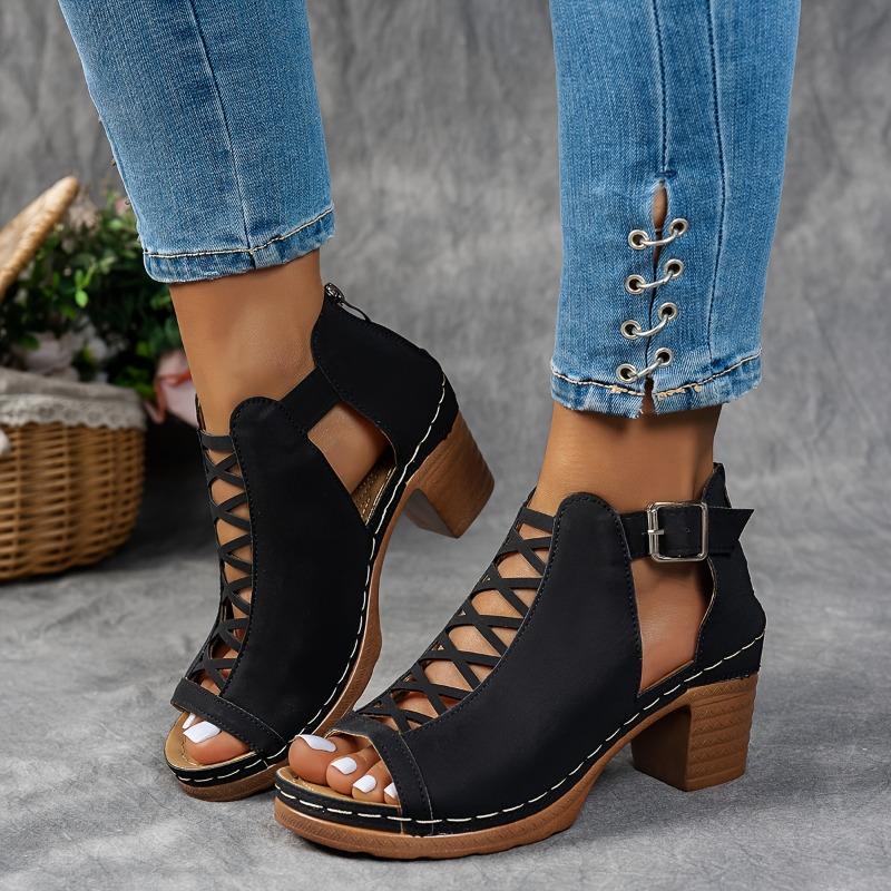 Summer Cross Roman Gladiator Elegant Thick Heel Wedge Sandals