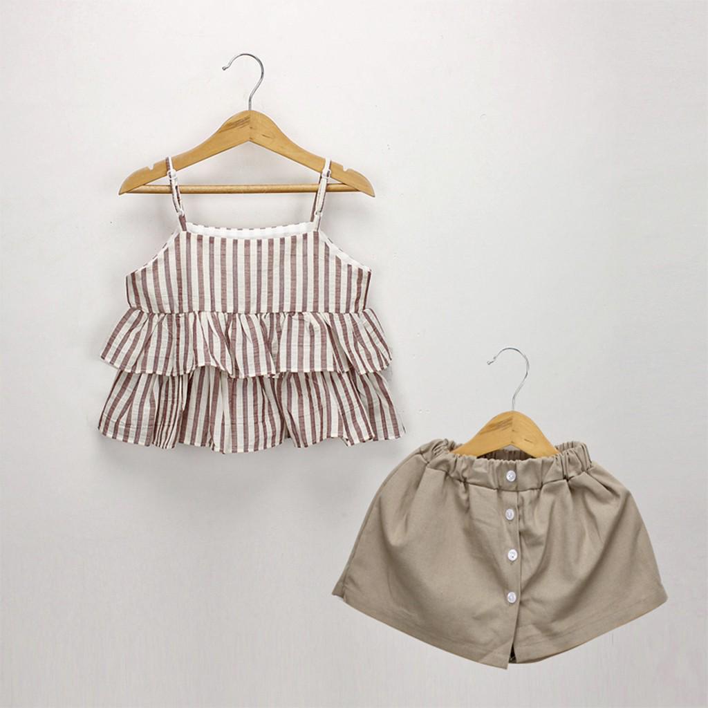Toddler Copii Bebeluși Fete Ținute Haine Dungi Volane Vestă Set Tricou+Short
