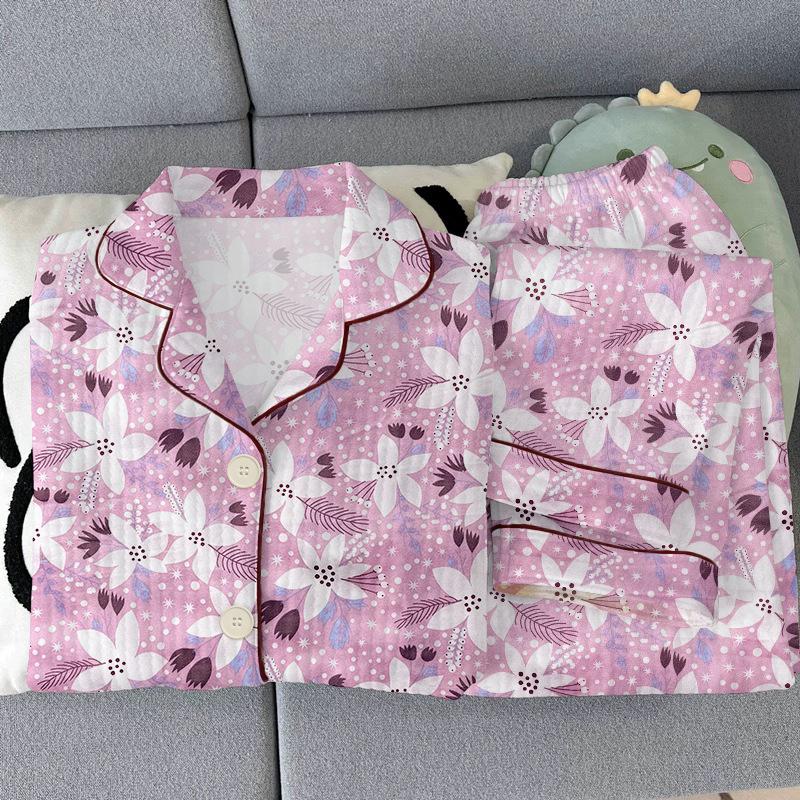 Middle-aged mother's new pajamas for women's autumn and winter air cotton interlayer thickened warm loungewear set