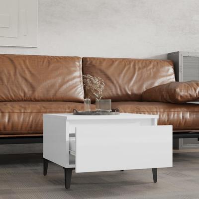 Side Table High Gloss White 50 X 46 X 35 Cm Engineered Wood