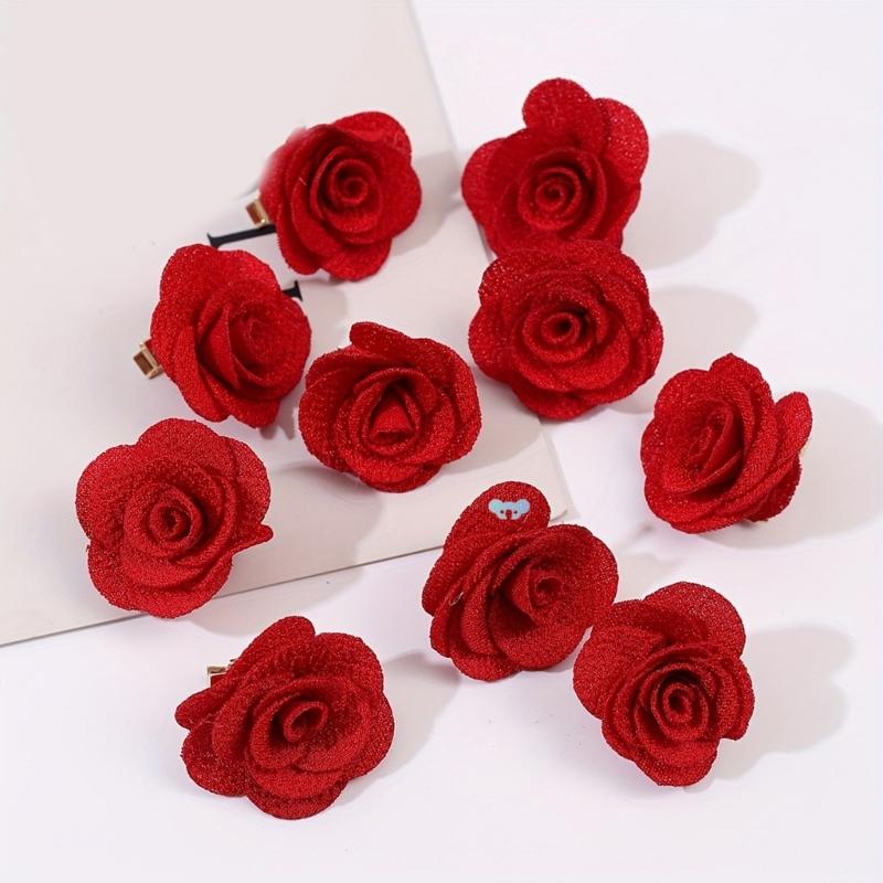 Pack of 10 Rose Flower Hair Clip Elegant Design NonSlip Teeth Barrettes for Women Girls Daily Hair Styling Accessories