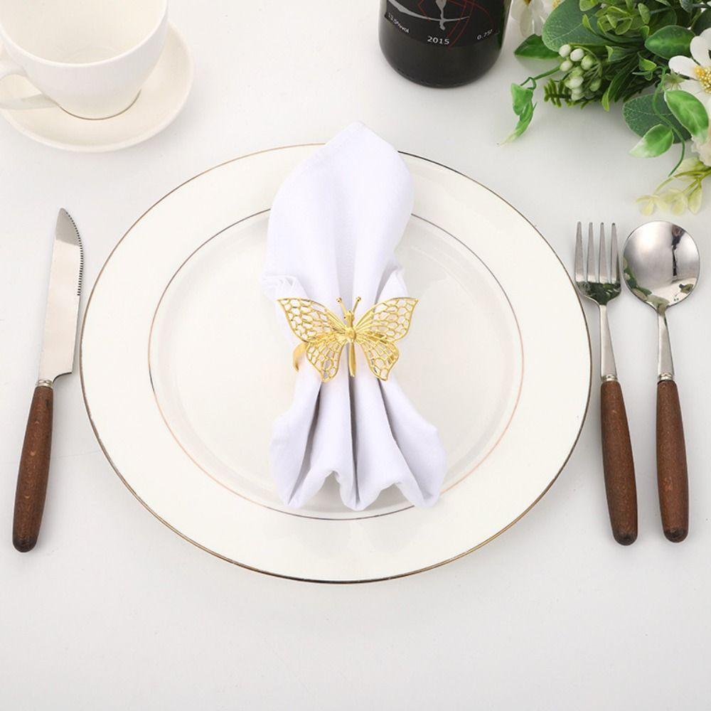 1/6pcs Gold/Rose Gold/Silver Hollow Butterfly Napkin Ring Iron Napkin Ring Holder  Restaurant