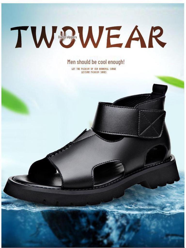 Summer Men's High-Top Leather Sandals - Trendy, Breathable, Plus Size