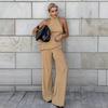Casual Women Sleeveless Backless Tank Tops Wide Leg Trousers Suit Fashion Halter Vest Long Pants Set Chic Lady Summer Outfits
