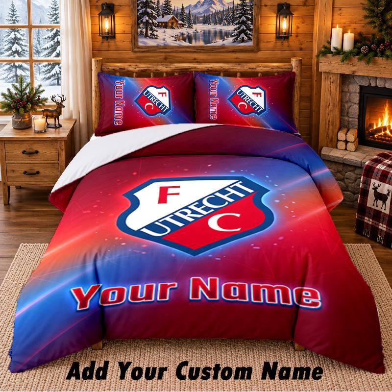 FC Utrecht Pattern Bedding 3Pcs Set Custom Name, Bed Sheet And Pillowcases For Home Bedroom
