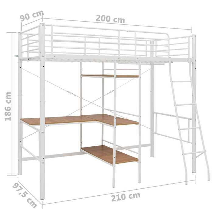 VidaXL Lit superposé avec cadre de table Blanc Métal 90x200 cm