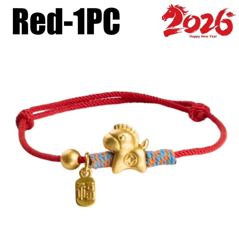 

2026 Year of the Horse Red Fortune Braided Rope Bracelet with Horse Charm Chinese Style Beads Womens New Year Jewelry Gift