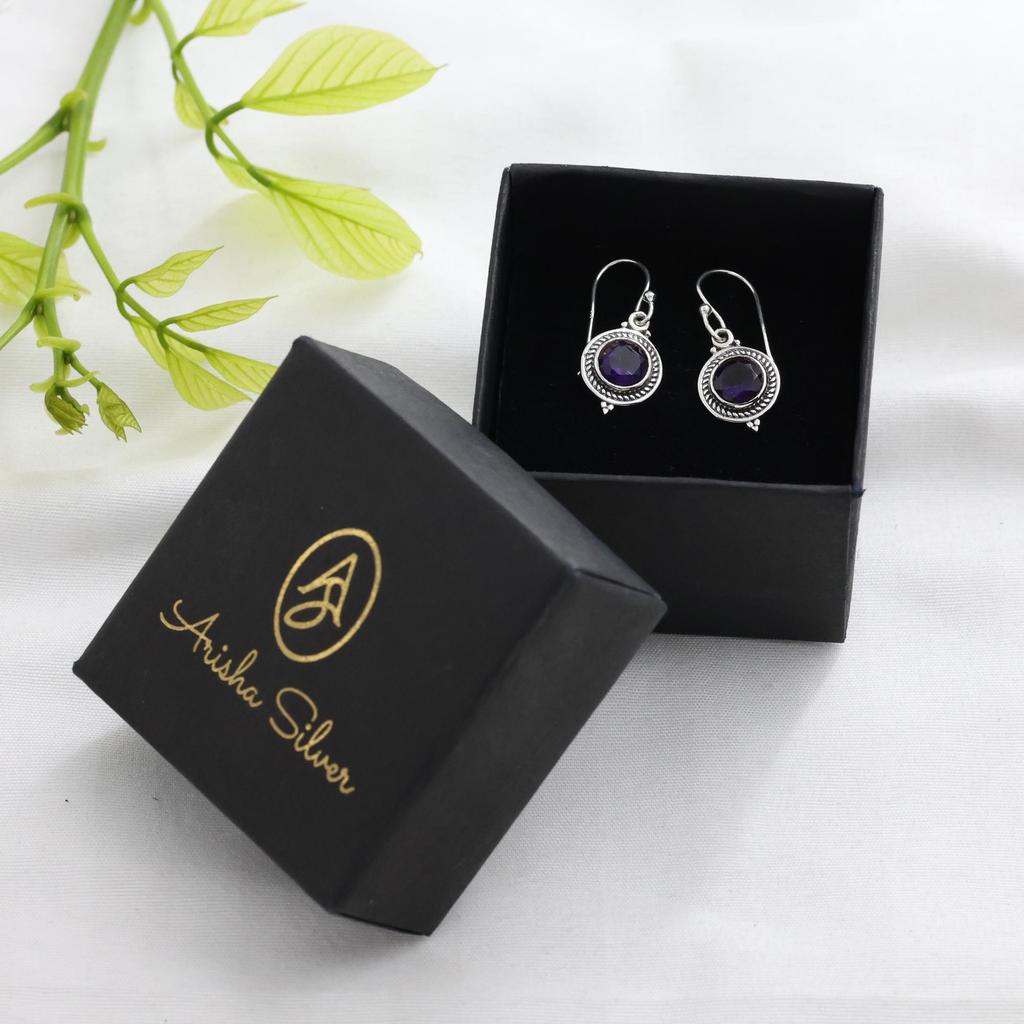 Faceted Amethyst Silver Earring, 925 Sterling Silver Handmade Jewelry, February Birthstone Earring, Silver Earring, Women Jewelry
