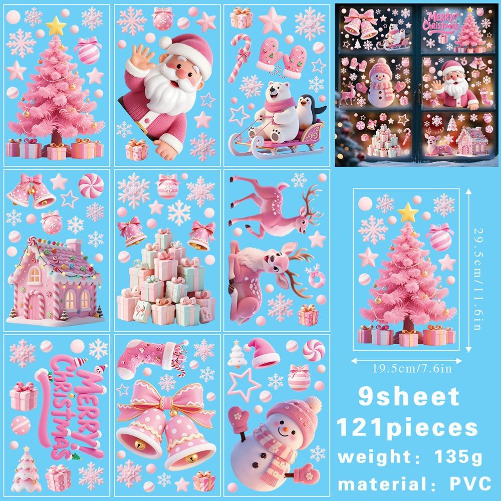 9PCS/Set Electrostatic Cartoon Santa Glass Decals Decorative Static Sticker  Home Decoration