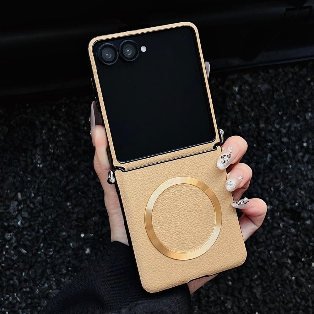 Luxury Lychee Pattern Leather Magnetic Wireless Charging Case For Samsung Galaxy Z Flip 8 7 6 5 4 Soft Bumper Shockproof Cover