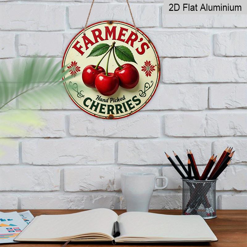2D Flat 1pc, 8x8 in, Charming Hand-picked Cherry Farmer's Market Aluminum Metal Decorative Signs & Plaques - Perfect for Home, Farmhouse and Garden