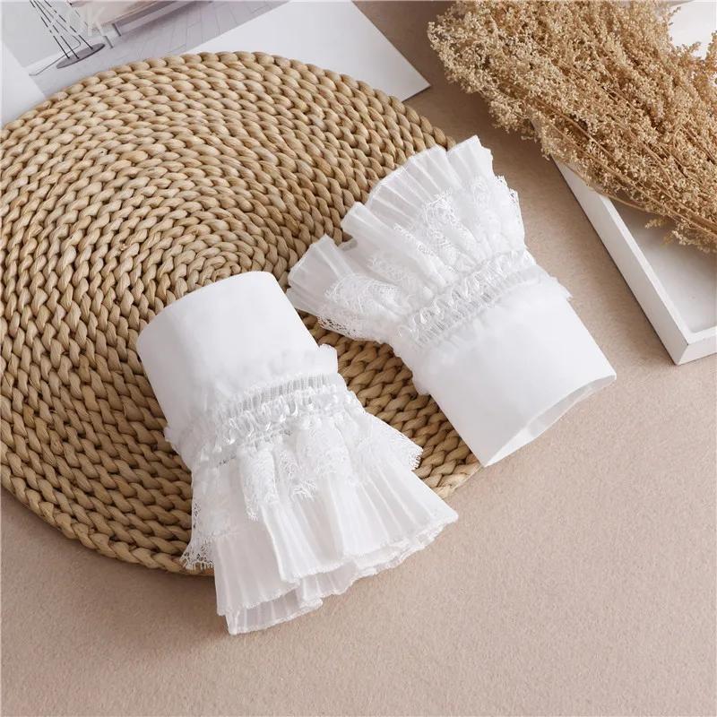 DIY Abnehmbare Manschetten Manschettenverlängerung Stickerei Spitze Gänseblümchen Falsche Ärmel Elastisch Wildes Handgelenk Plissiertes Organ Lolita Falsche Ärmel