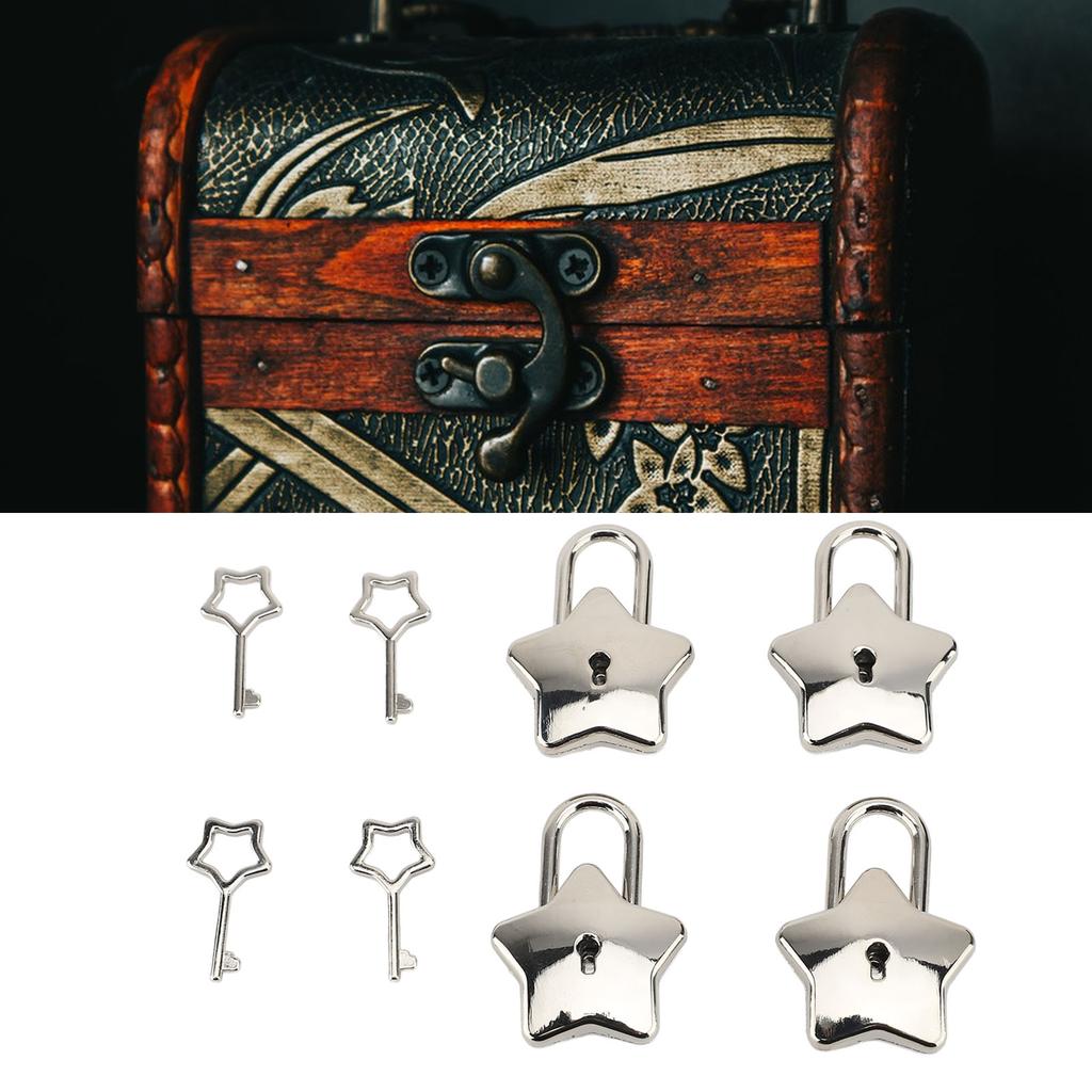 4 Set Treasure Chest Padlock   Metal Diary Book Jewelry Box Decorative Lock with Key S007 Five Pointed Star Shaped
