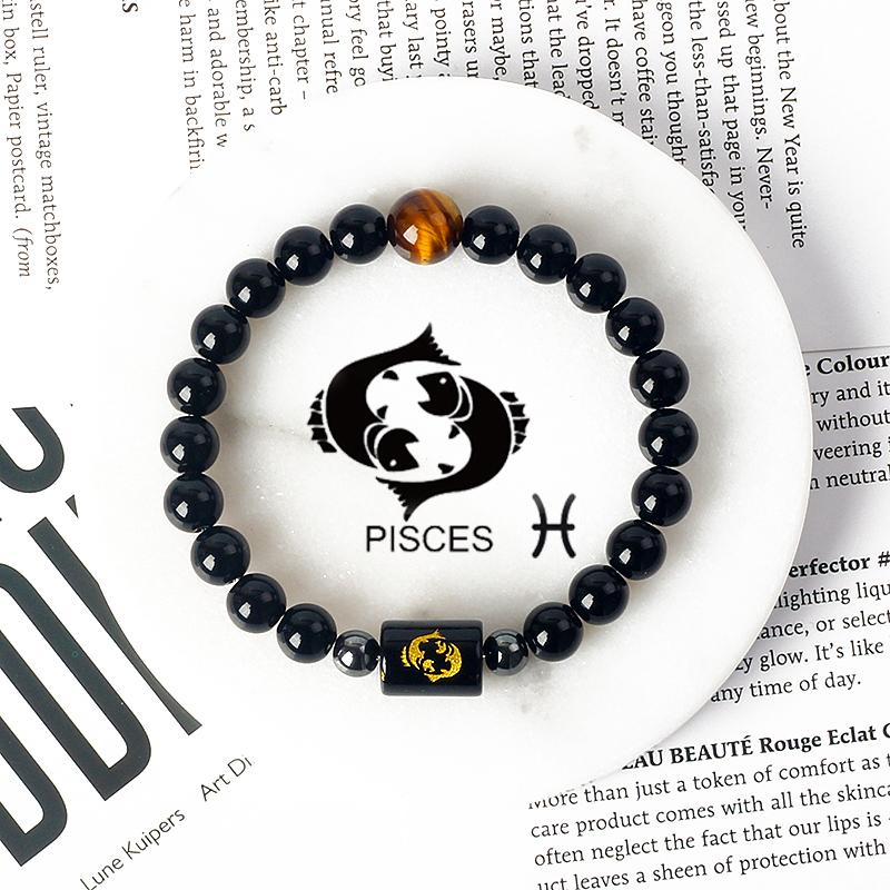 12 Constellations Scorpio Bracelet Natural Stone Tiger Eye Beads Bracelets for Men Women Cancer Virgo Leo Libra Couple Jewelry