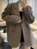 High-End Coffee Petite Blazer & Loose Green Suit for Women - Trendy Korean Style for Spring & Autumn
