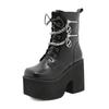 Fashion Black Gothic Motorcycle Boots Zip High Heel Punk Chunky Platform Mid-Calf Women Boots Shoes Women De Mujer Big Size 43