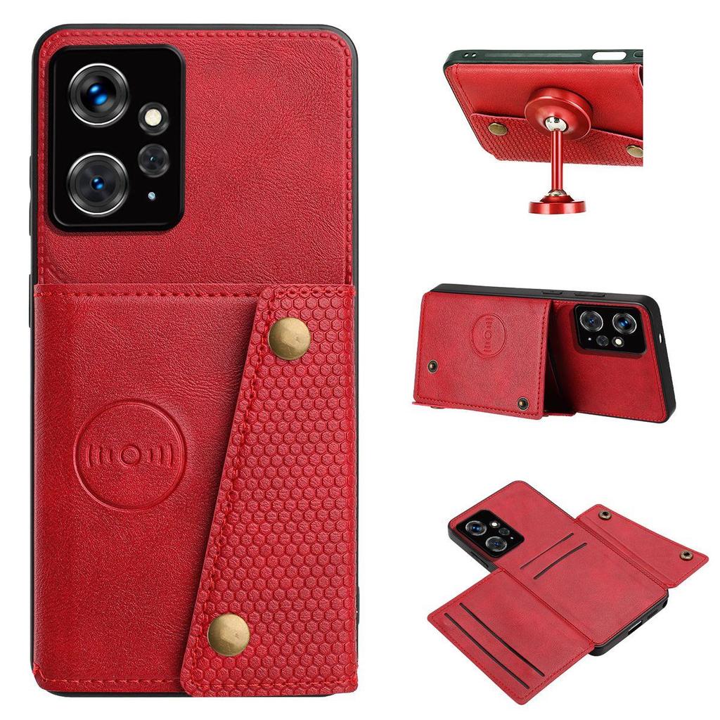 PU Leather Wallet Phone Case for Xiaomi Redmi Note 12 4G Multiple Card Slots Dual Metal Button Closure Shockproof Full‑Body Protective Cover