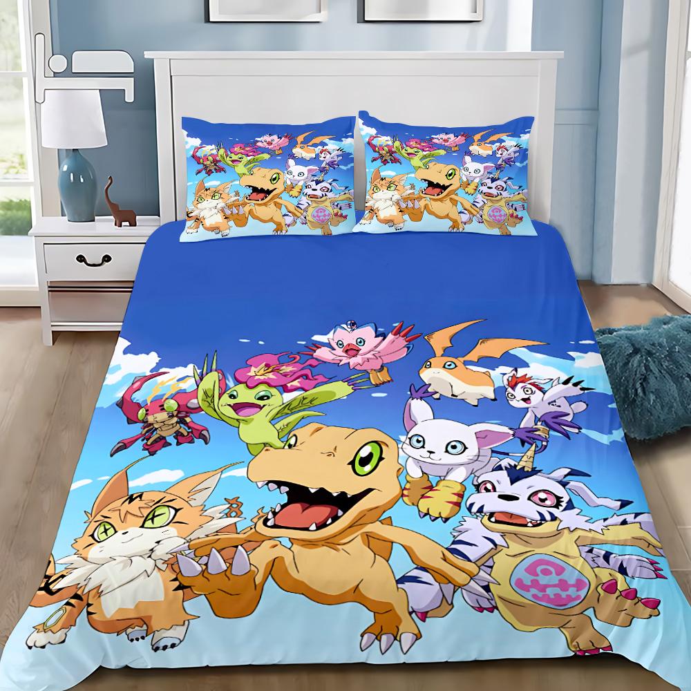 Cartoon Cover Pillowcase Bedding Set  D-DigimonS Greymons Adult Boy Girl Bedroom Decoration Children Single Double Large Size
