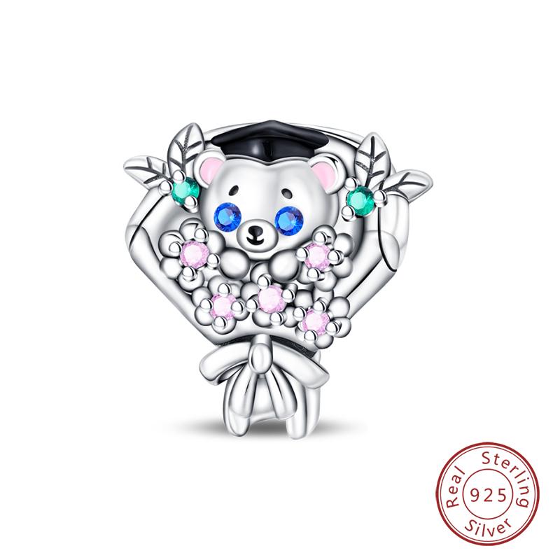 Copper Cute Flower Bear Cute Rose Bear Charms Pendants Fit Original Bracelets Diy Birthday Jewelry Gift