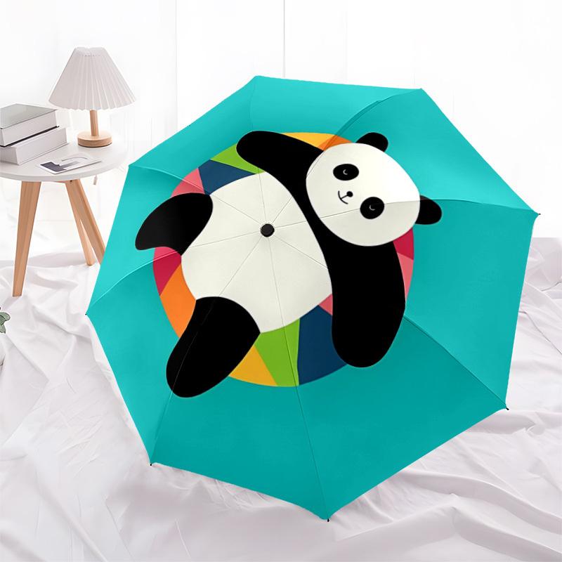1PC Panda Rainbow Automatic Windproof Umbrella 8 Rib Portable Folding Black Iron Frame for Outdoor, Beach, Travel, Beach Umbrella,S26