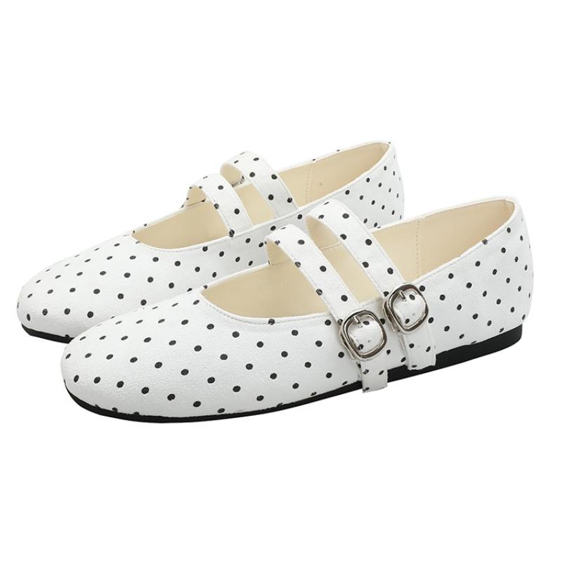 Fashion Fashion Polka Dot Design Ballet Flats Women Comfort Shallow Soft Sole Double Buckle Mary Jane Shoe Elegant Round Toe Casual Shoe